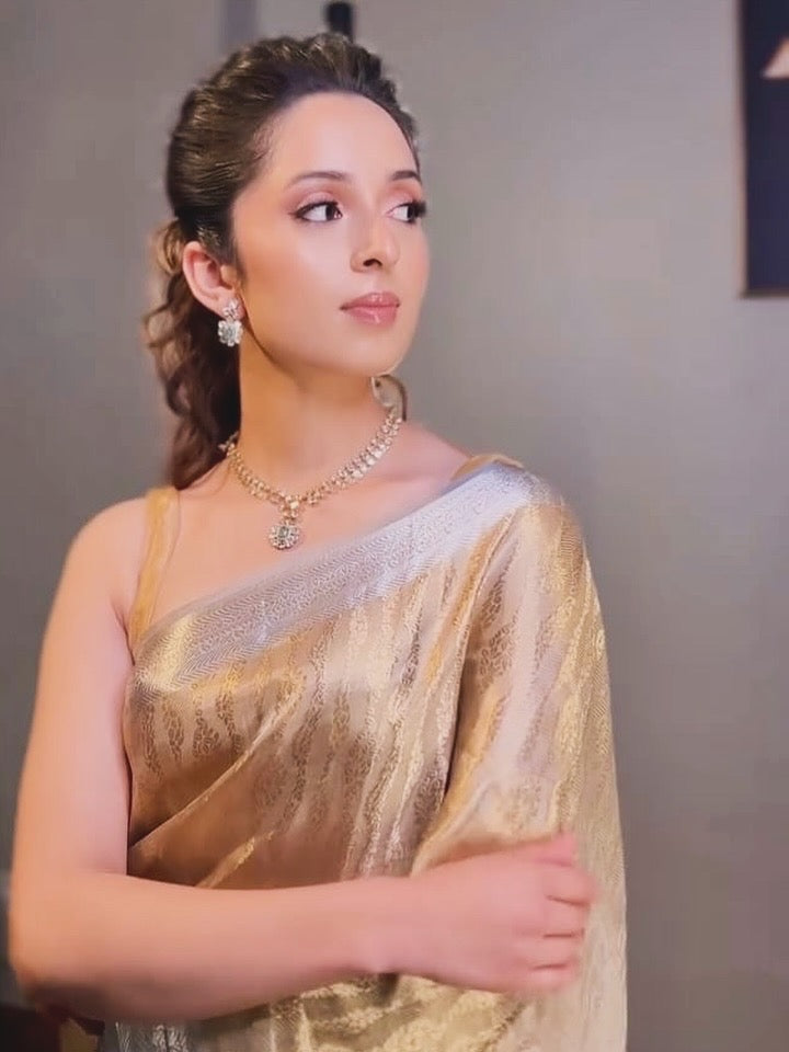 Golden Banarasi Tissue Embossed Saree with Zari work