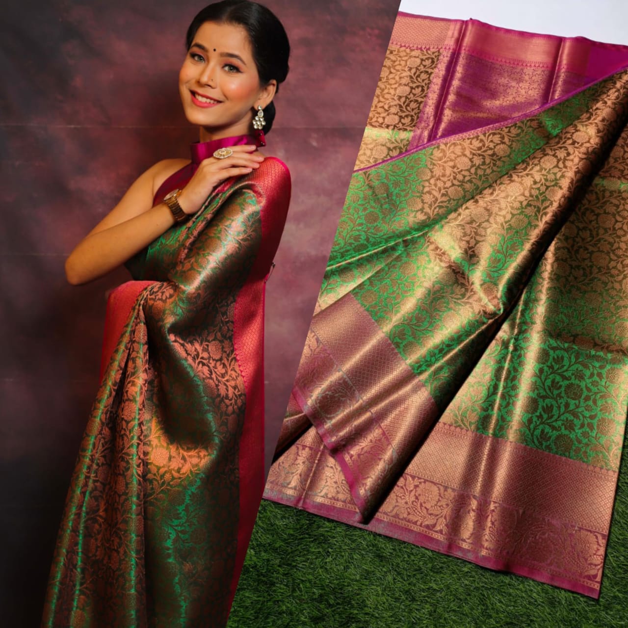Aishani Premium Green Saree in Banarasi Tissue Silk
