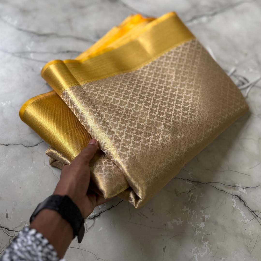 Elegant Janhavi Yellow Banarasi Saree in Tissue Silk