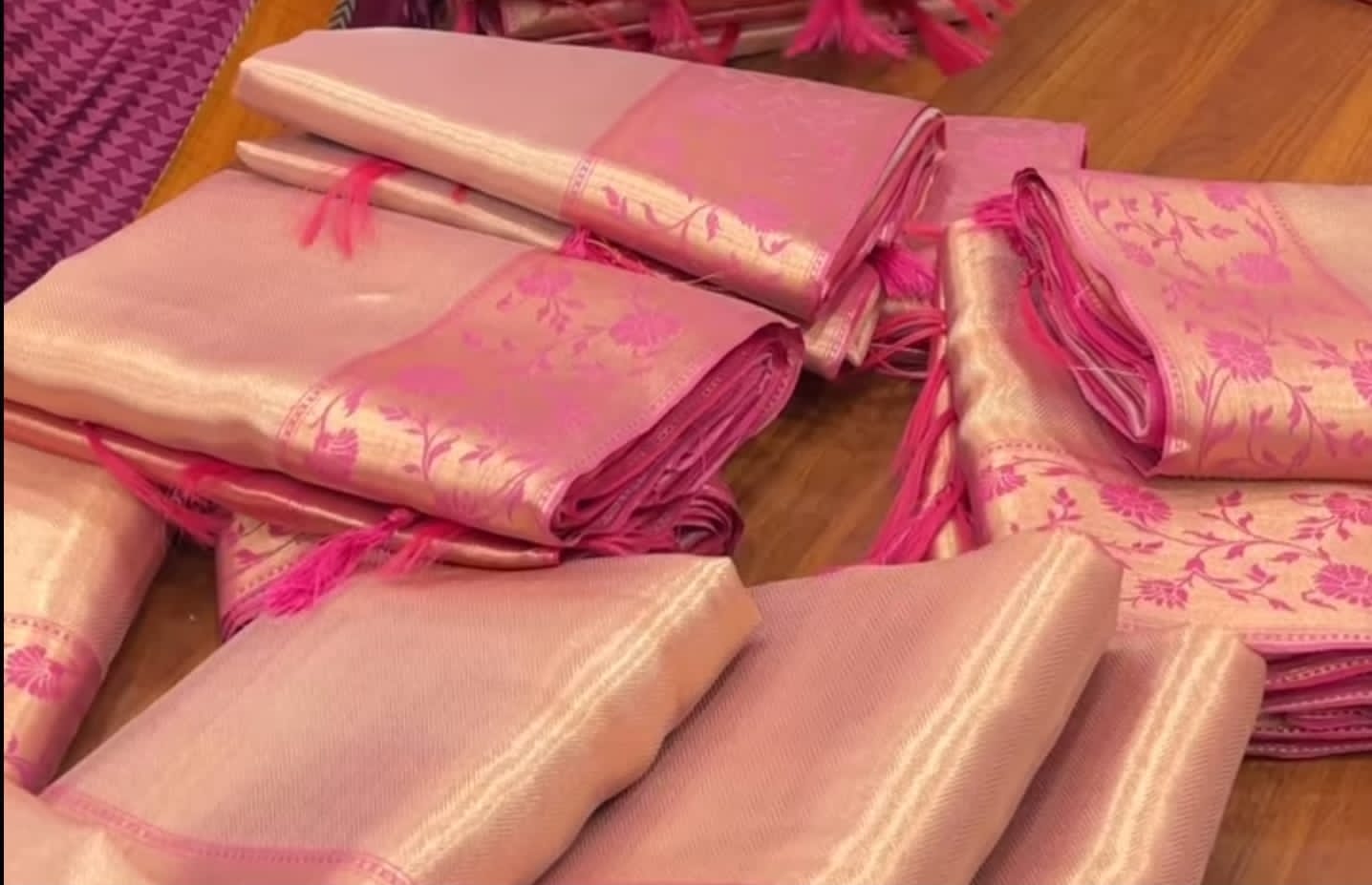 Beautiful Pink Banarasi Saree in Tissue Silk