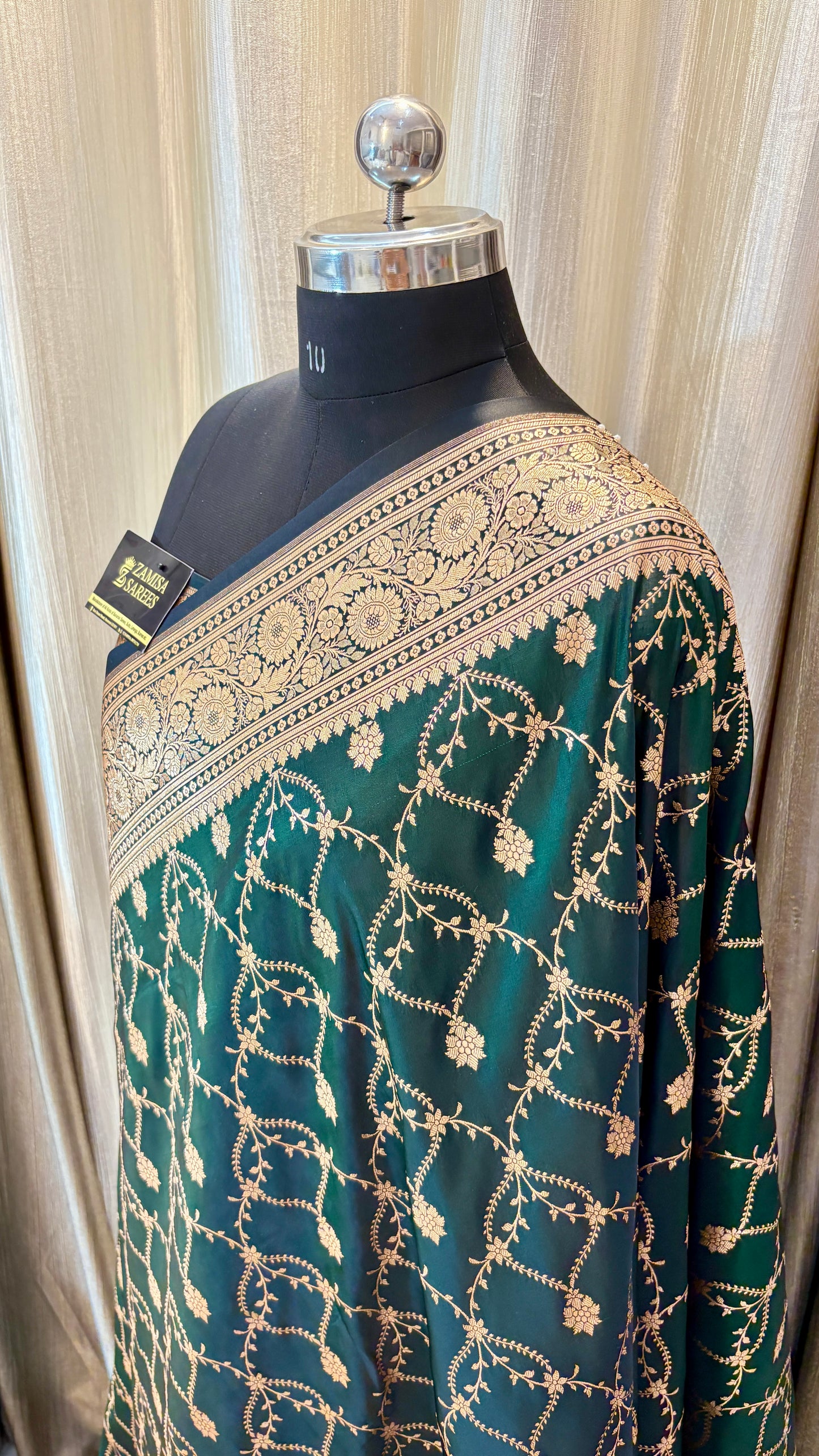 Dark Green Premium Banarasi Satin Katan Silk Saree