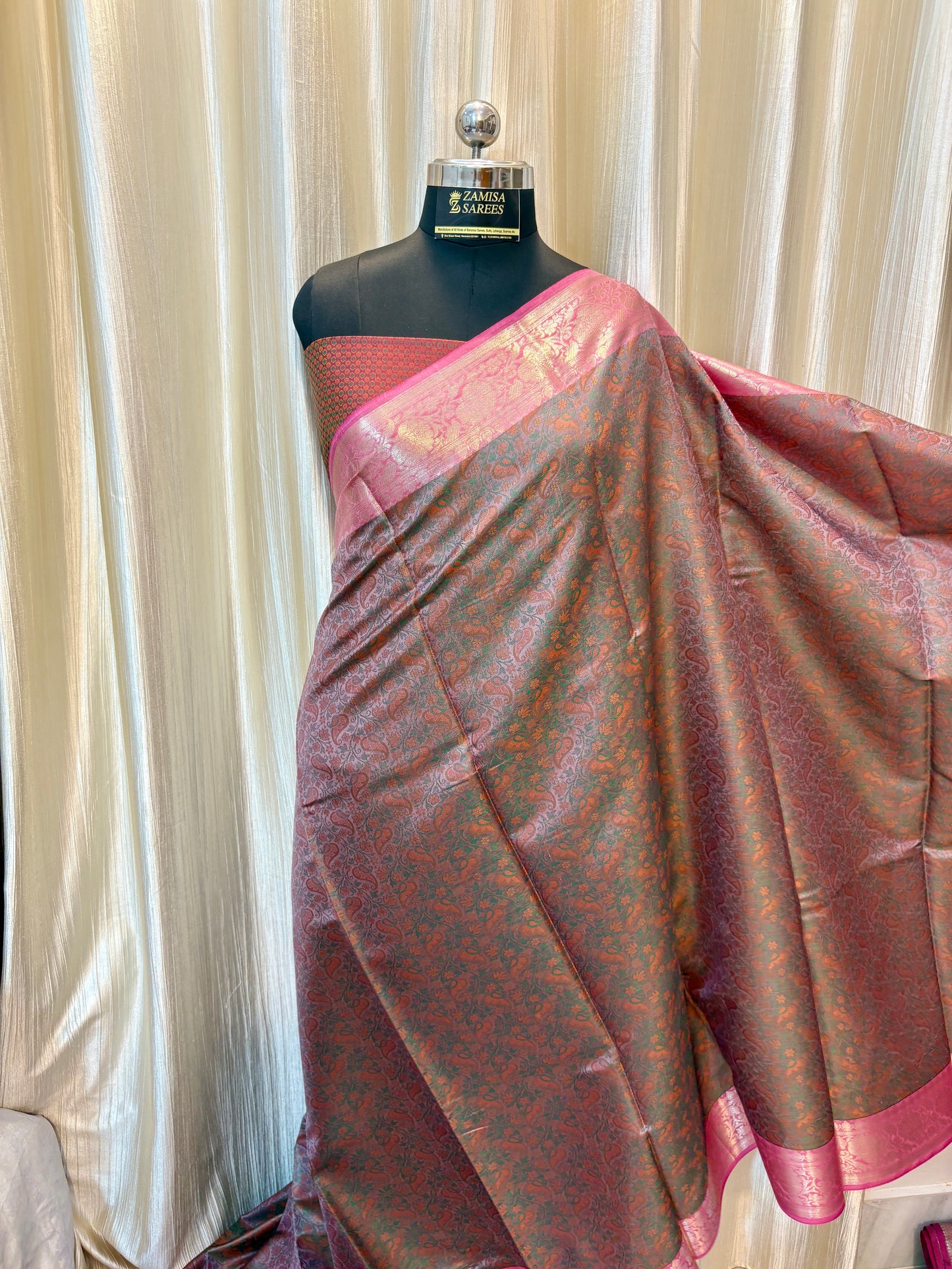Grey Banarasi Semi Silk Saree with Tanchui Pattern