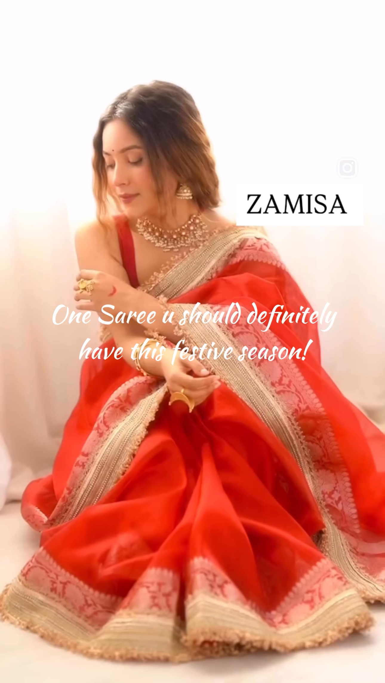 Beautiful Bridal Red Tissue Silk Saree with Lace Work