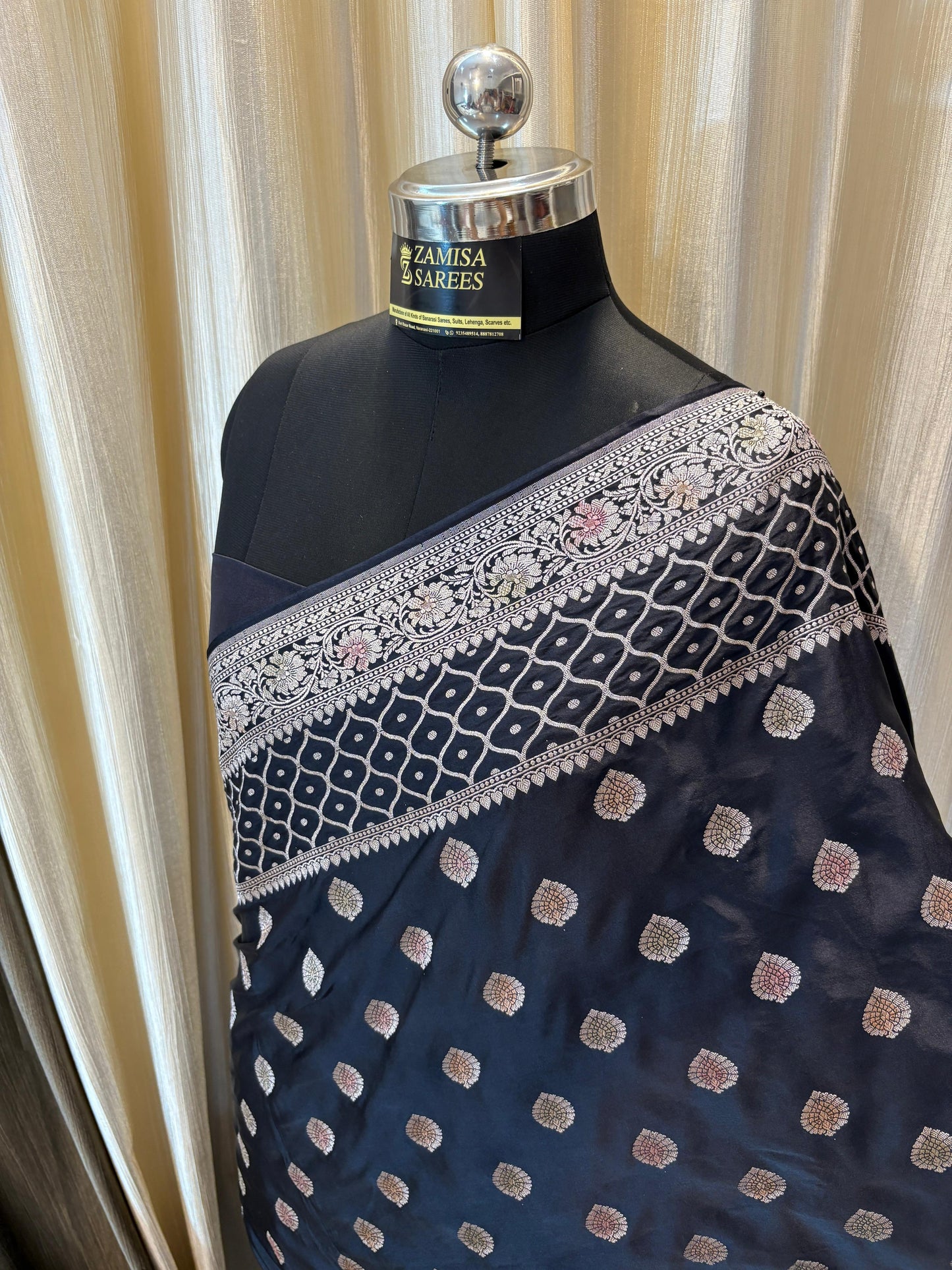 Royal Black Mashru Silk Banarasi Saree