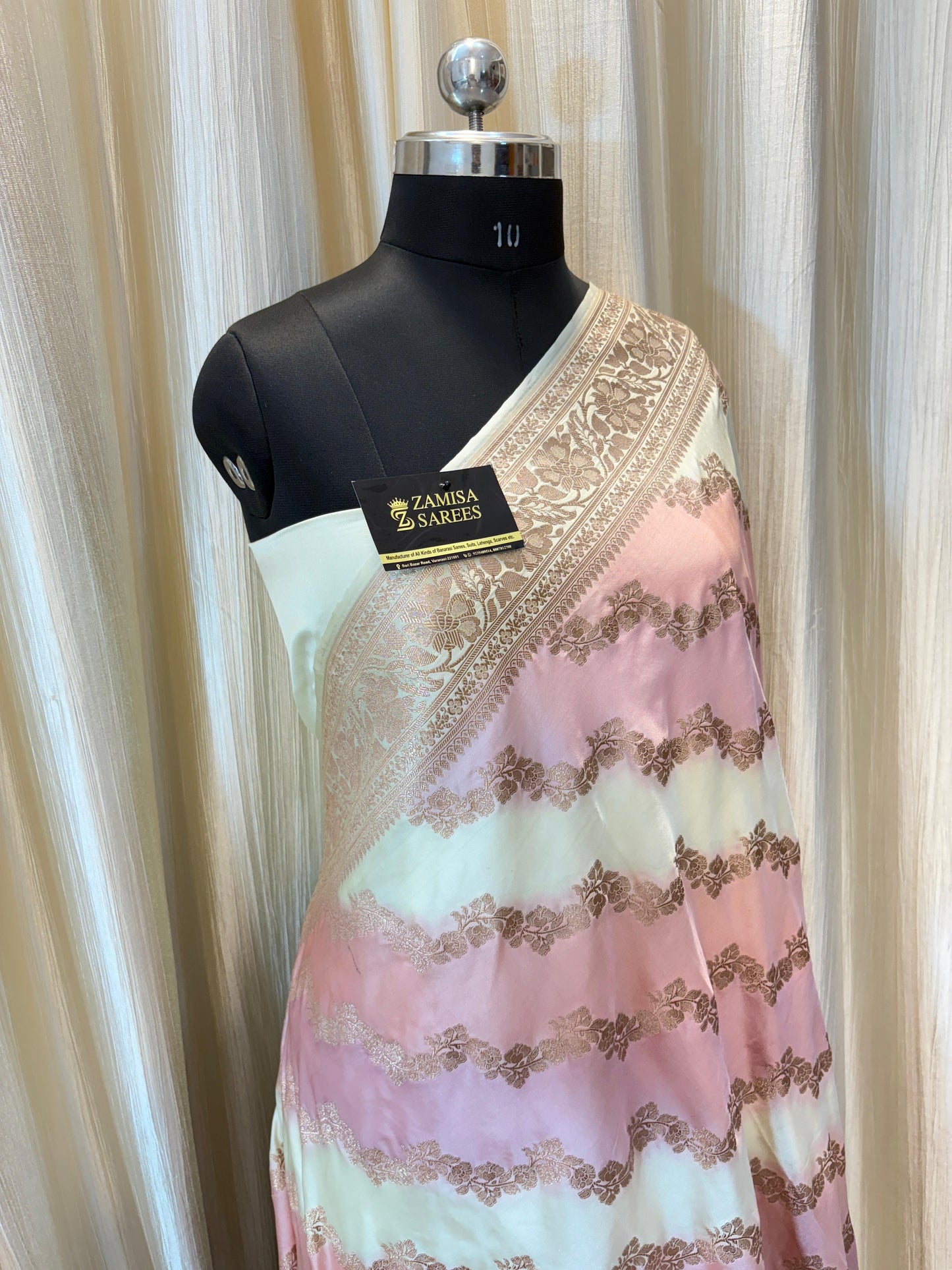 Cream Rangkaat Mashru Katan Silk Banarasi Saree
