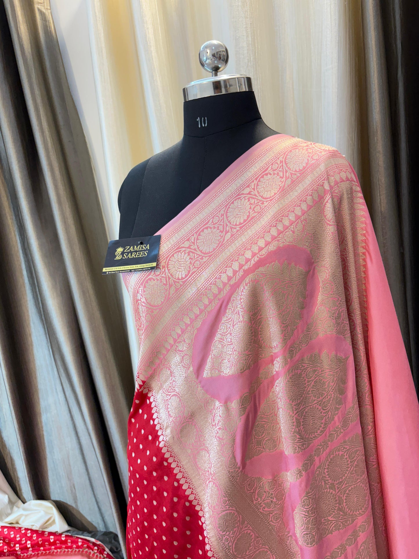 Red and Pink Mashru Katan Silk Banarasi Saree i