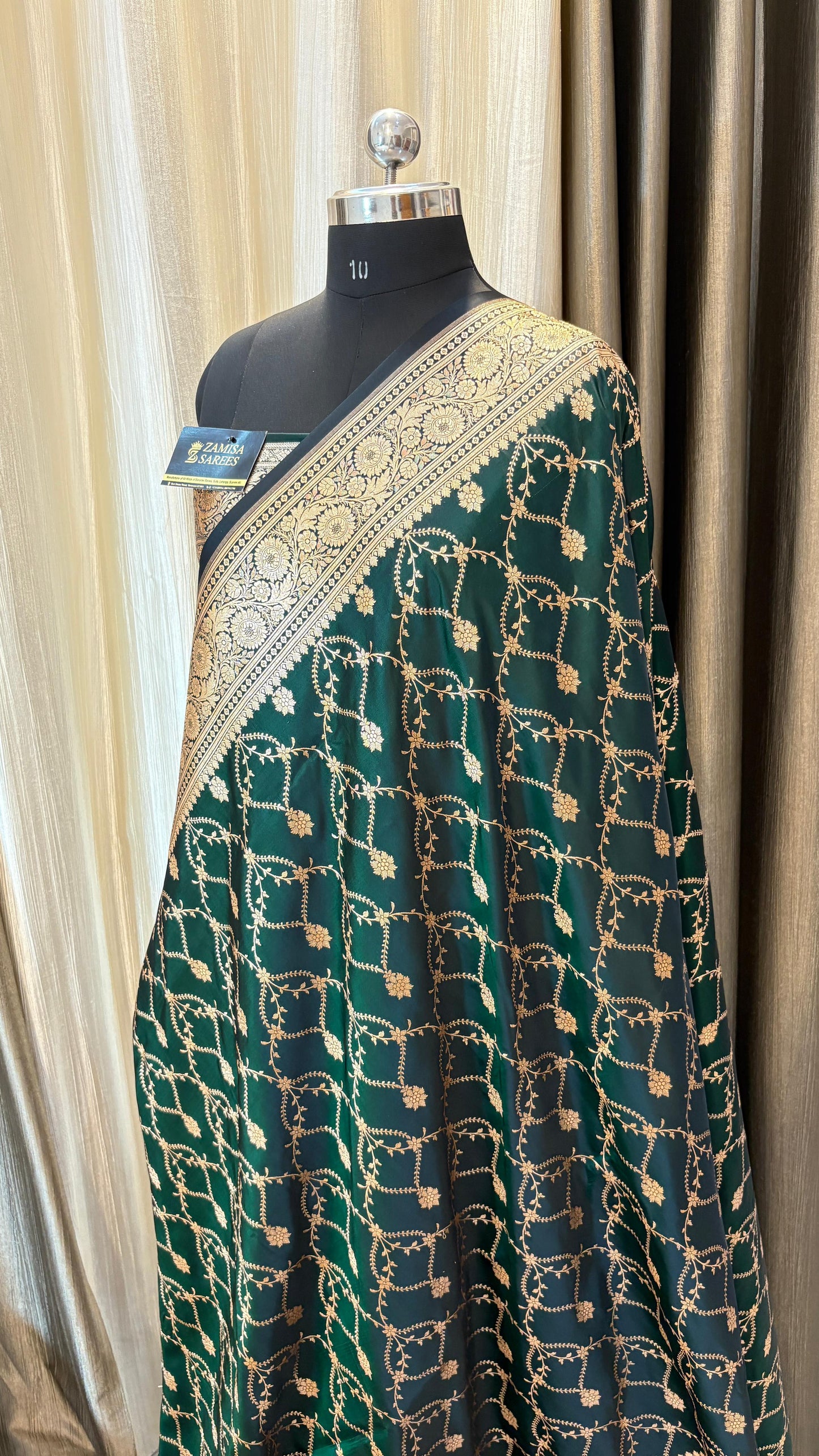 Bottle Green Katan Silk Banarasi Saree