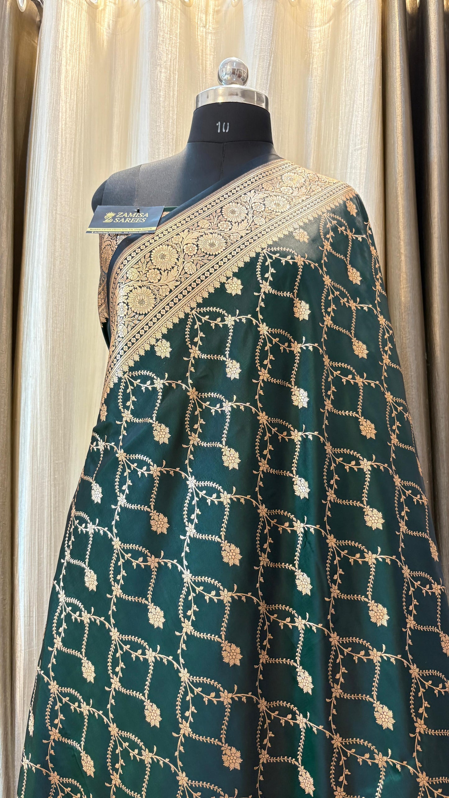 Bottle Green Katan Silk Banarasi Saree