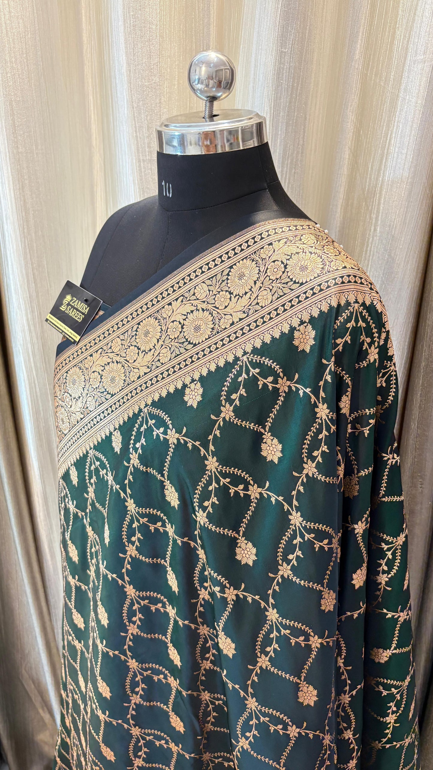 Bottle Green Katan Silk Banarasi Saree
