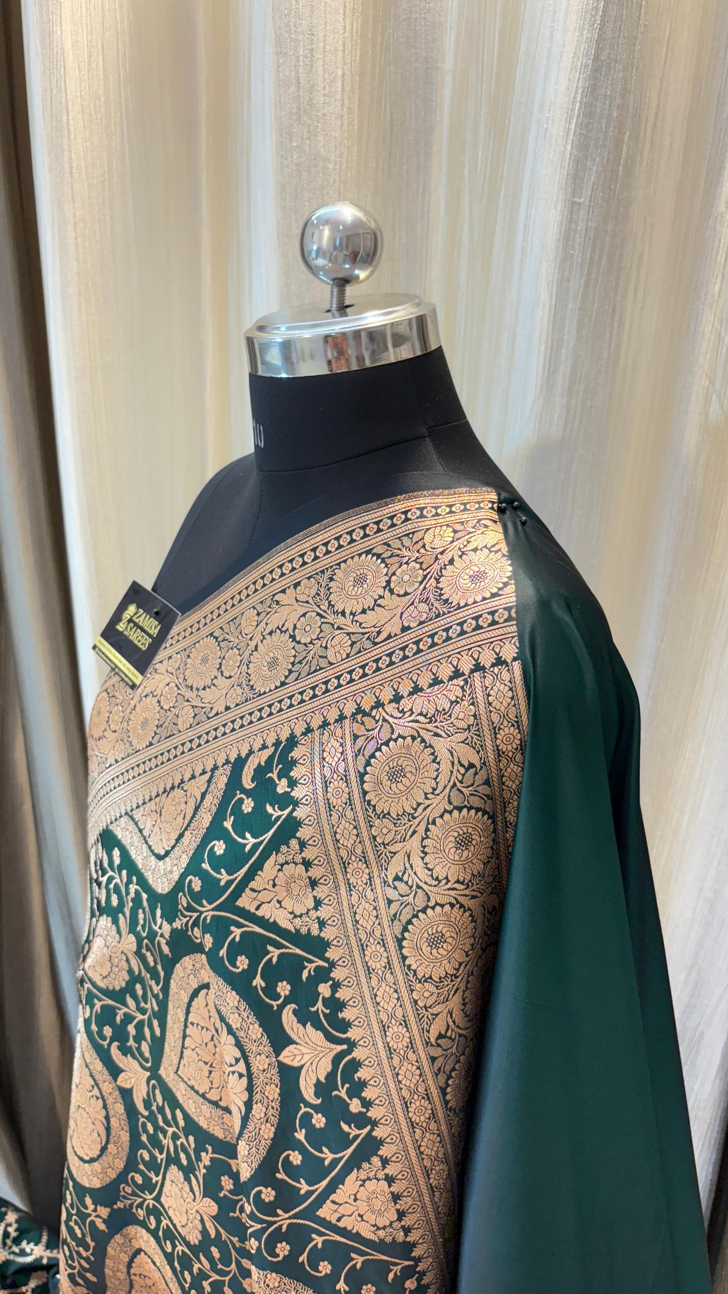 Bottle Green Katan Silk Banarasi Saree