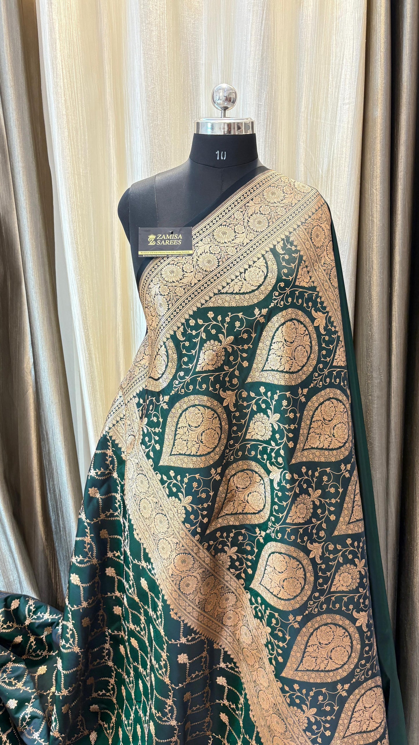 Bottle Green Katan Silk Banarasi Saree