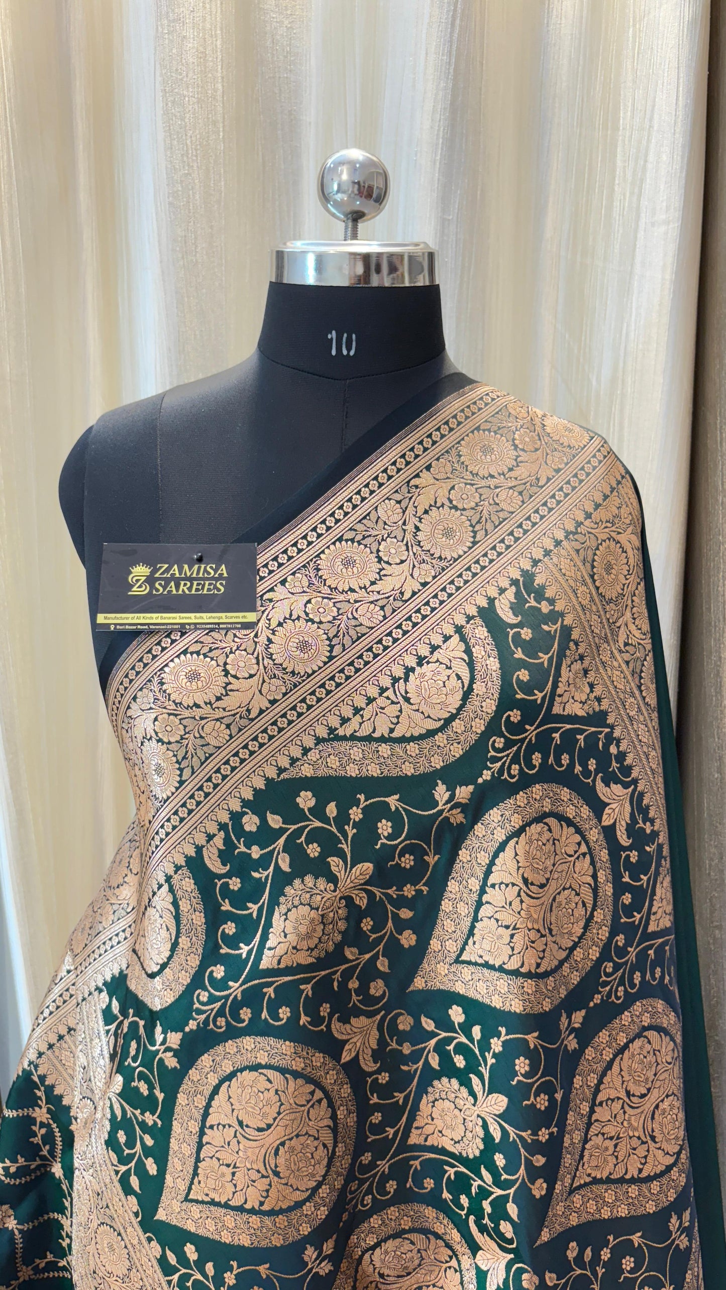 Bottle Green Katan Silk Banarasi Saree