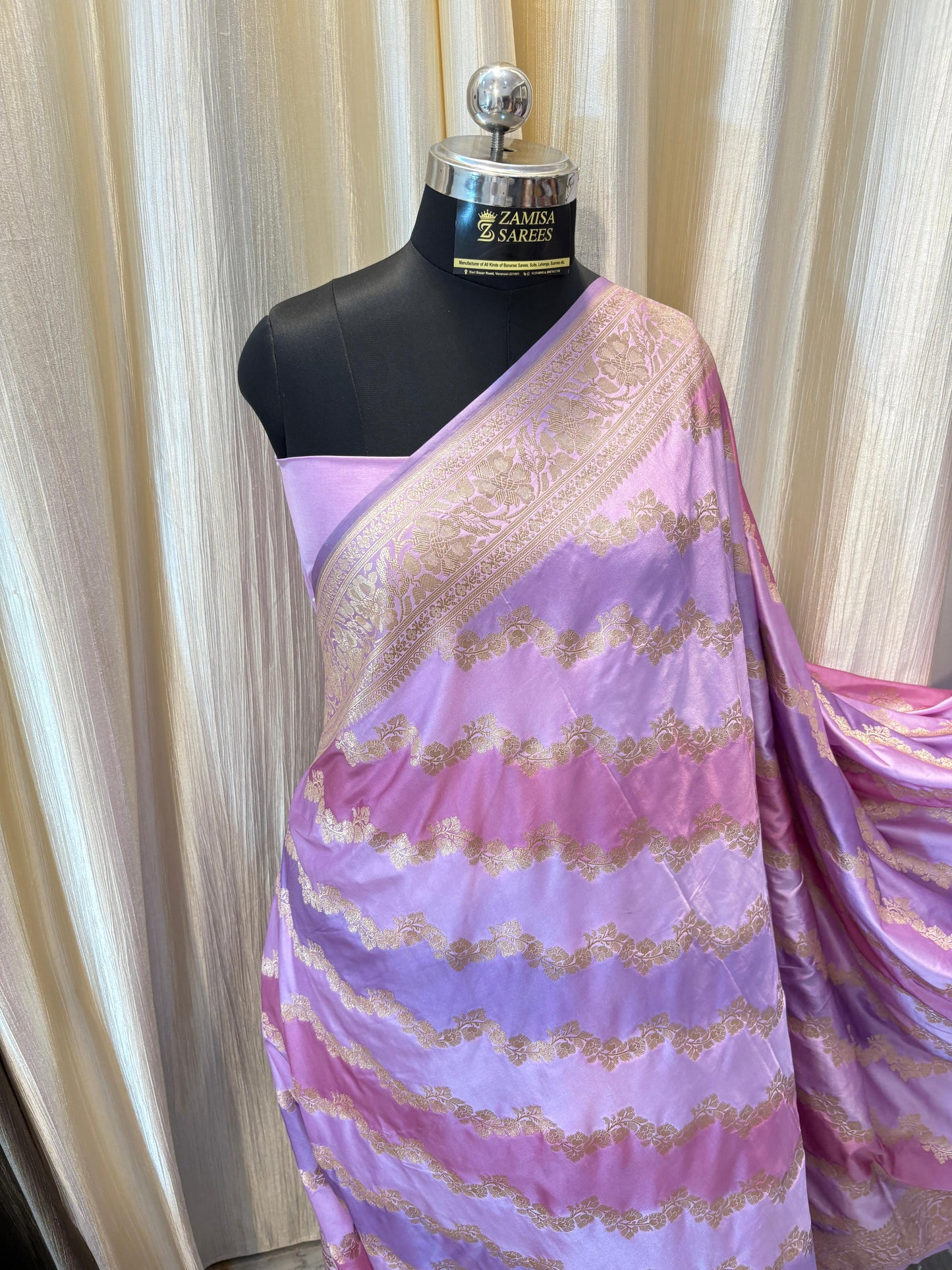 Rangkaat Lavender and Mauve Mashru Katan Silk Banarasi Saree
