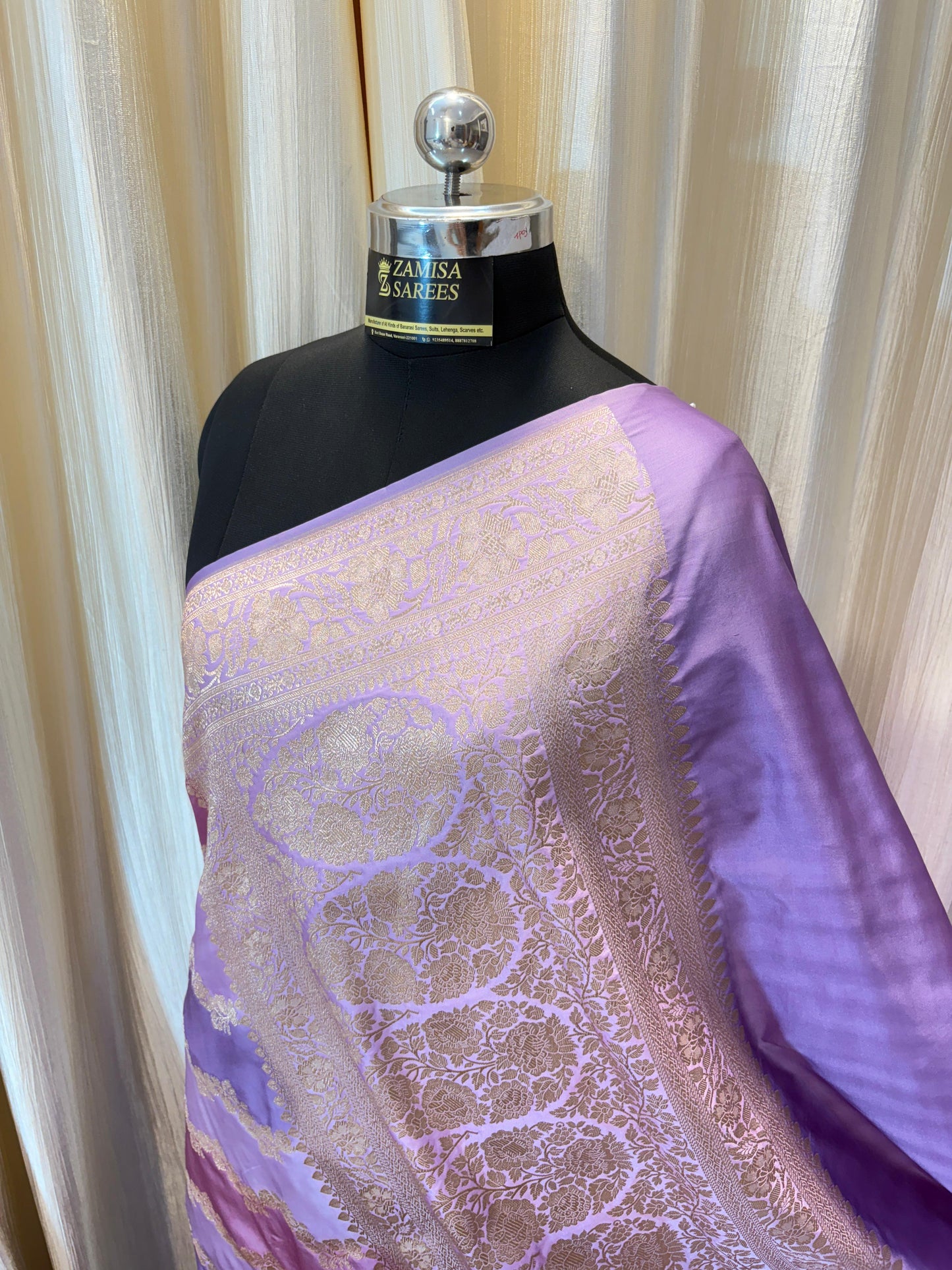 Rangkaat Lavender and Mauve Mashru Katan Silk Banarasi Saree