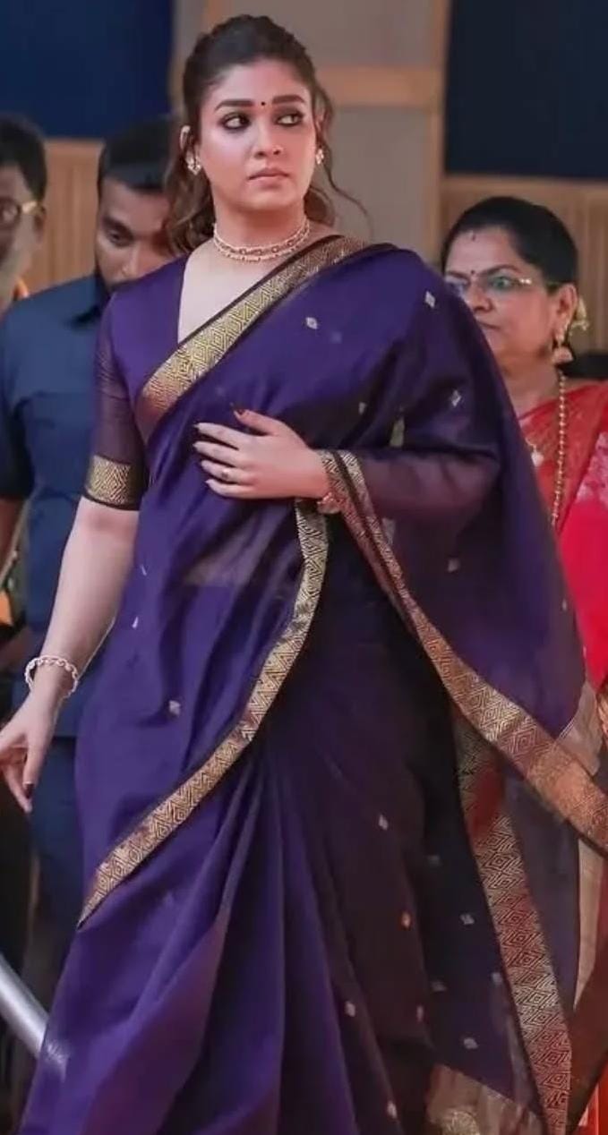 Nayantara Classic Purple Semi-Silk Saree with Golden Zari Border