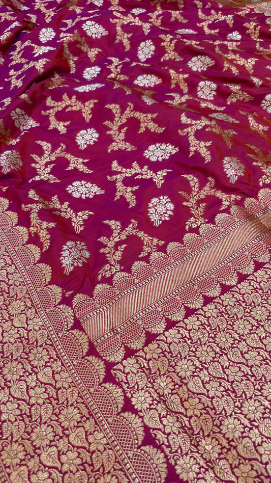 Royal Pure Silk Banarasi Saree in Deep Magenta with Golden Zari Weaving