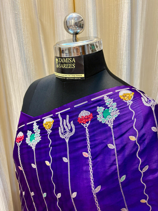 Royal Purple Silk Saree with Intricate Embroidery Work