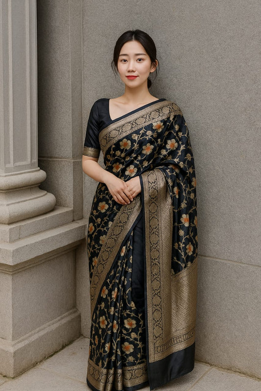 Banarasi Semi Silk Saree with Floral Design