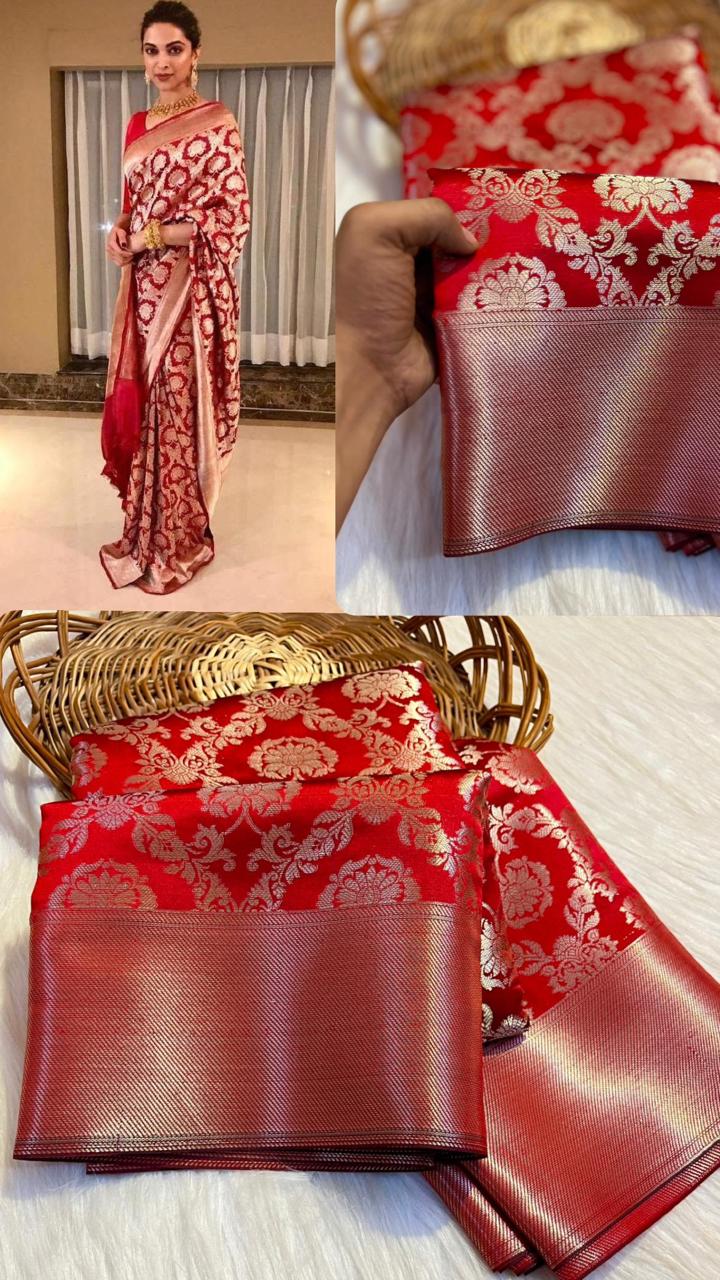 Deepika Red Banarasi Premium Tissue Silk Saree