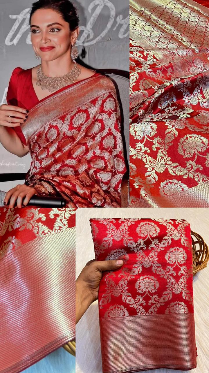 Deepika Red Banarasi Premium Tissue Silk Saree