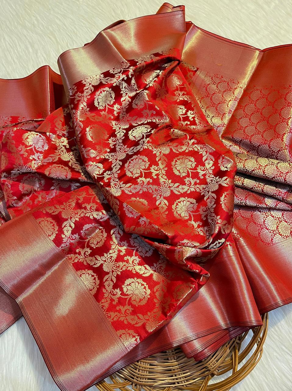 Deepika Red Banarasi Premium Tissue Silk Saree