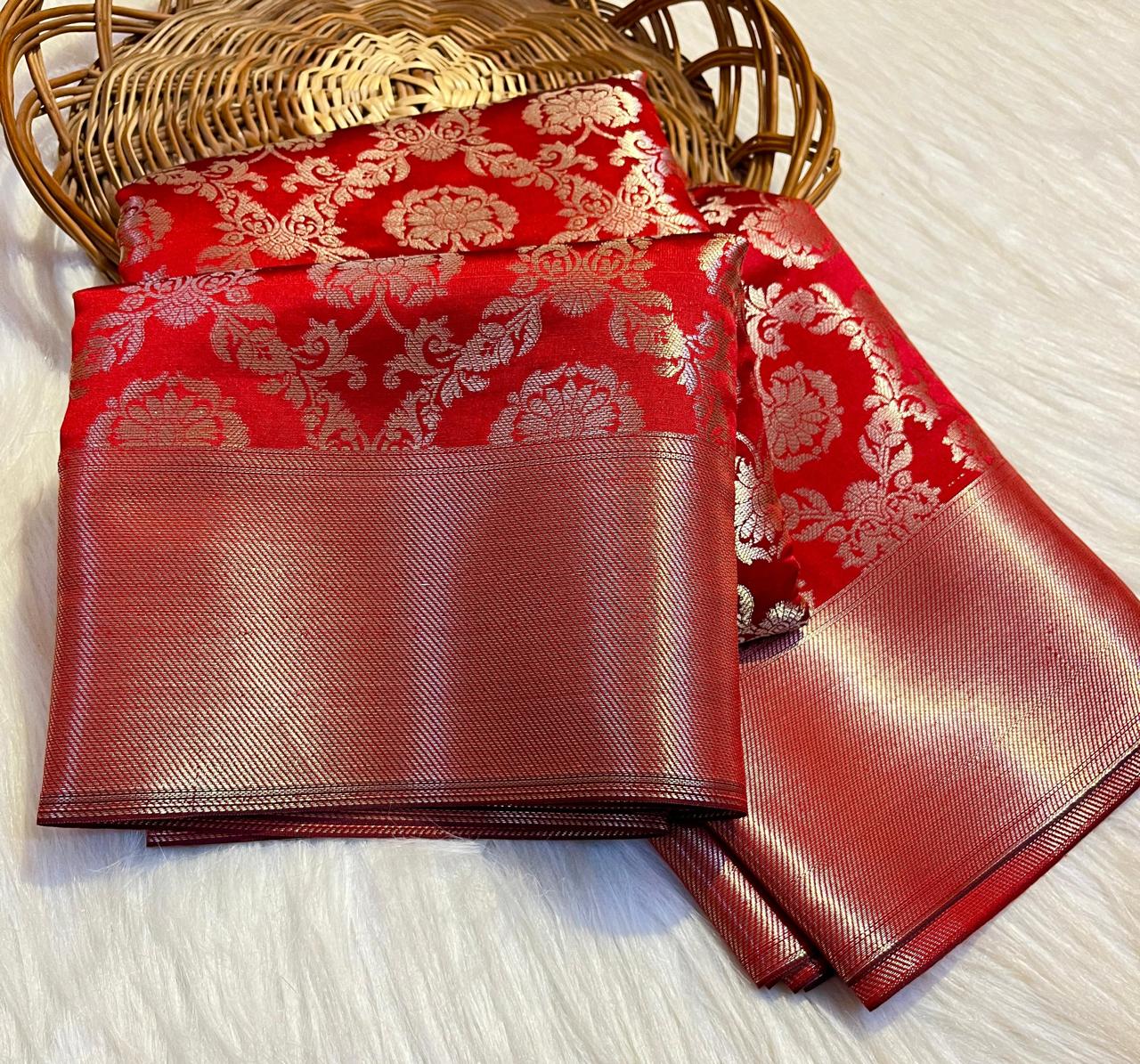 Deepika Red Banarasi Premium Tissue Silk Saree