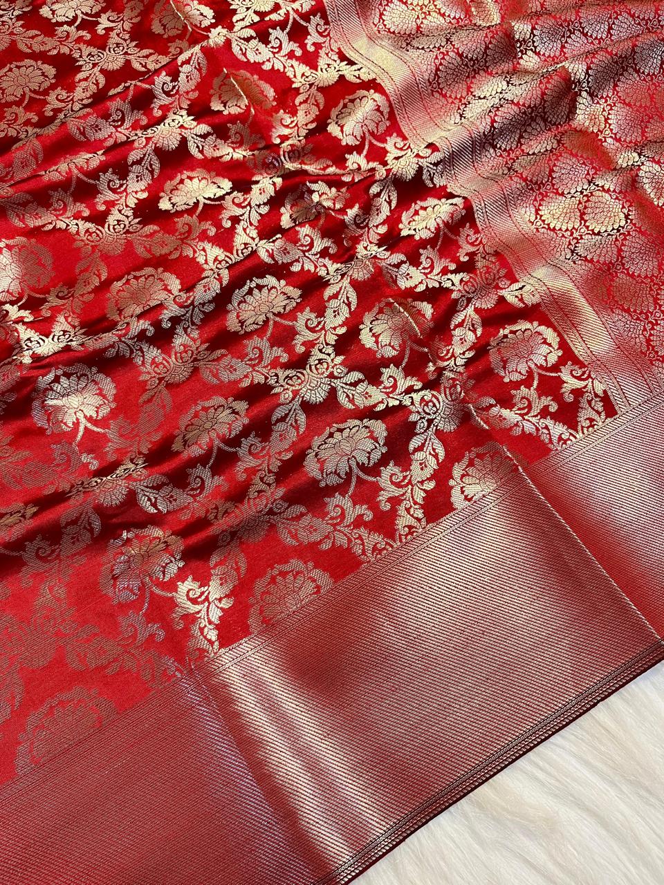 Deepika Red Banarasi Premium Tissue Silk Saree