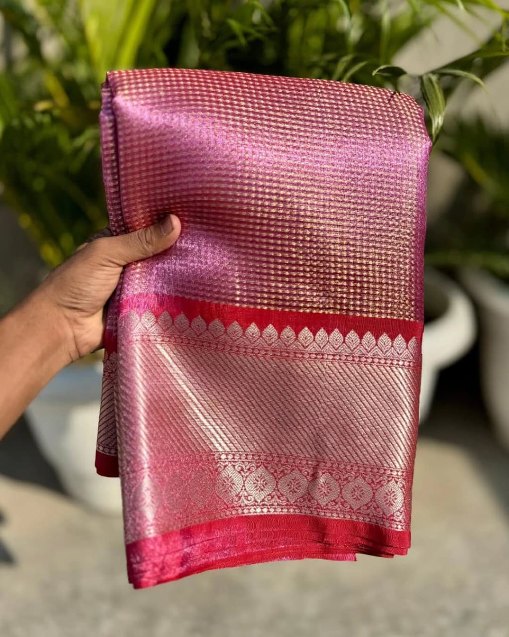 Naisha Pink Banarasi Tissue Silk Saree