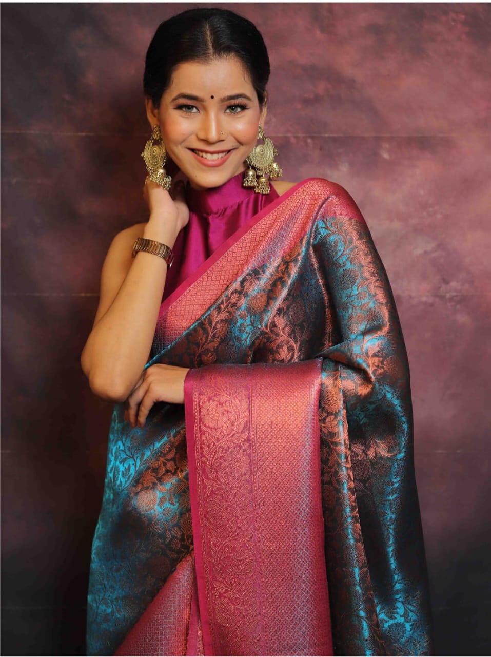 Aishani Blue Premium Banarasi Tissue Silk Saree