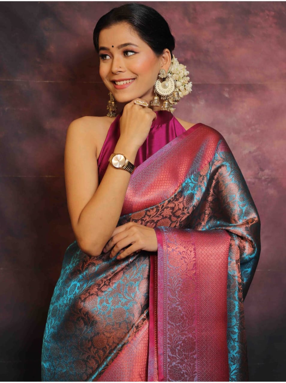 Aishani Blue Premium Banarasi Tissue Silk Saree