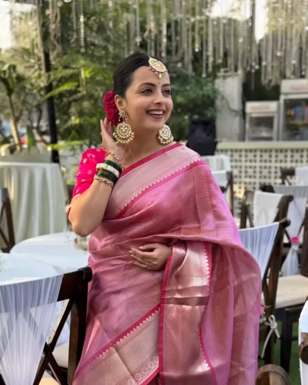 Naisha Pink Banarasi Tissue Silk Saree