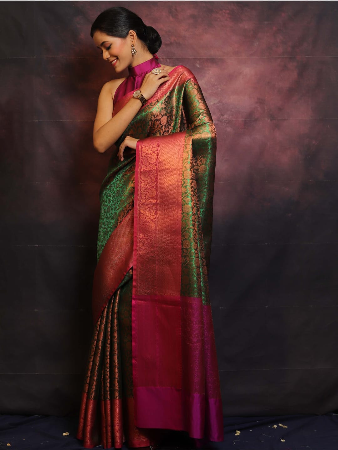 Aishani Premium Green Saree in Banarasi Tissue Silk