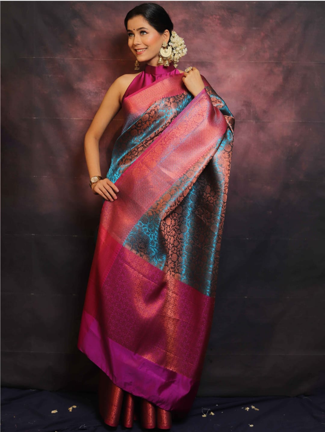 Aishani Blue Premium Banarasi Tissue Silk Saree