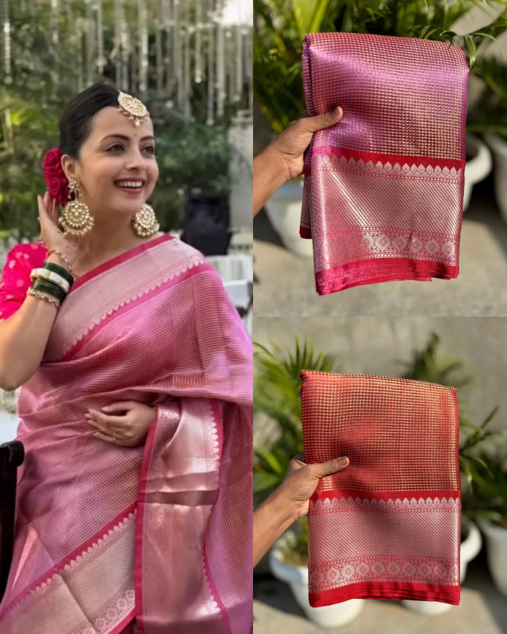 Naisha Pink Banarasi Tissue Silk Saree