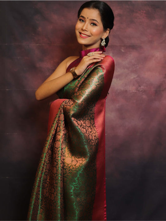 Aishani Premium Green Saree in Banarasi Tissue Silk