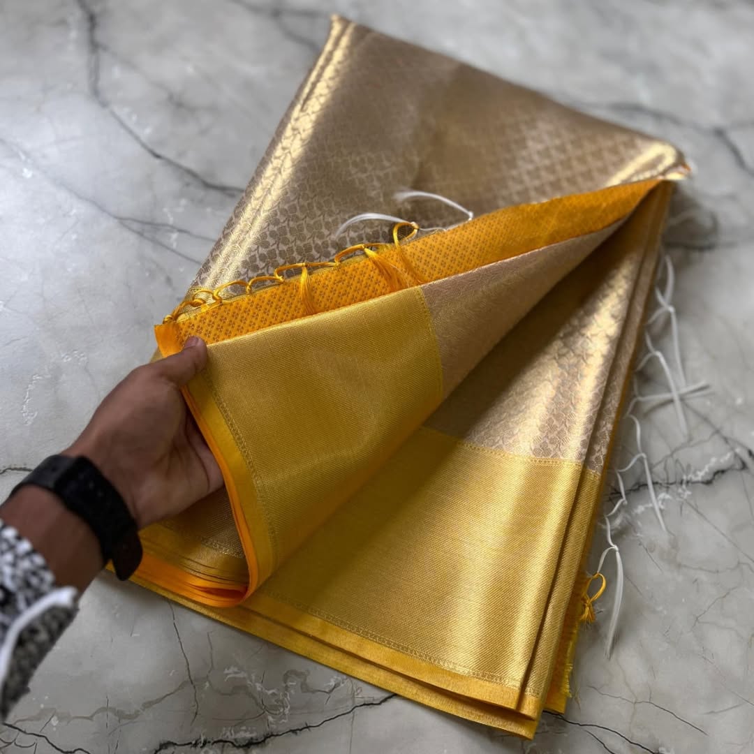 Elegant Janhavi Yellow Banarasi Saree in Tissue Silk