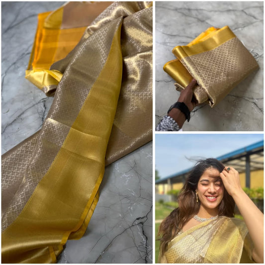 Elegant Janhavi Yellow Banarasi Saree in Tissue Silk