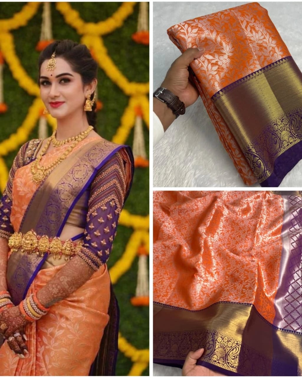 Beautiful Banarasi Tanchui Silk Saree in Colors of Orange and Wine