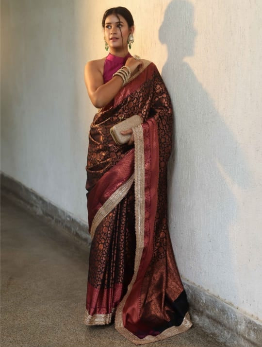 Black Premium Banarasi Tanchui Silk Saree with Lace Work