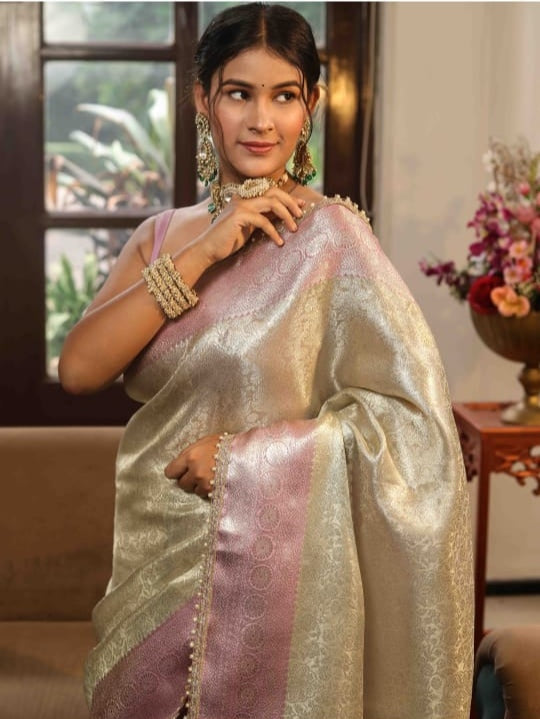 Graceful Banarasi Saree in Tissue Silk with Lace Work