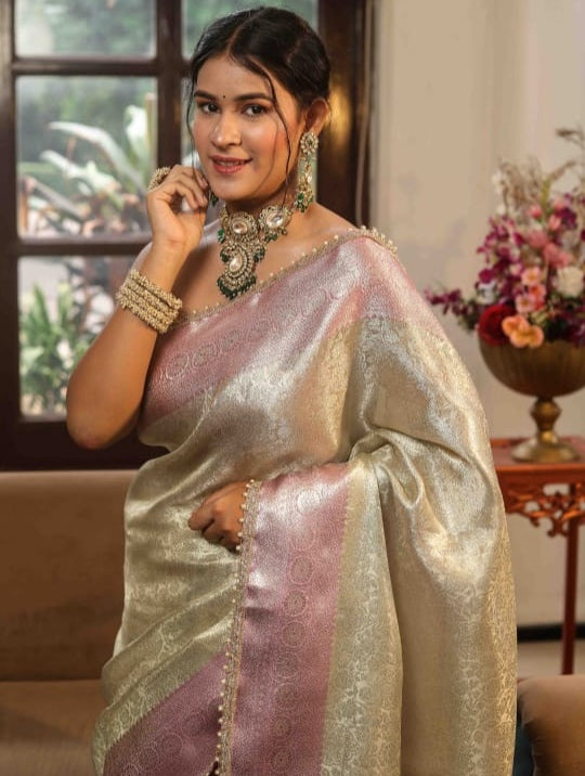 Graceful Banarasi Saree in Tissue Silk with Lace Work