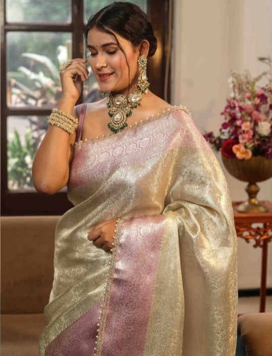 Graceful Banarasi Saree in Tissue Silk with Lace Work