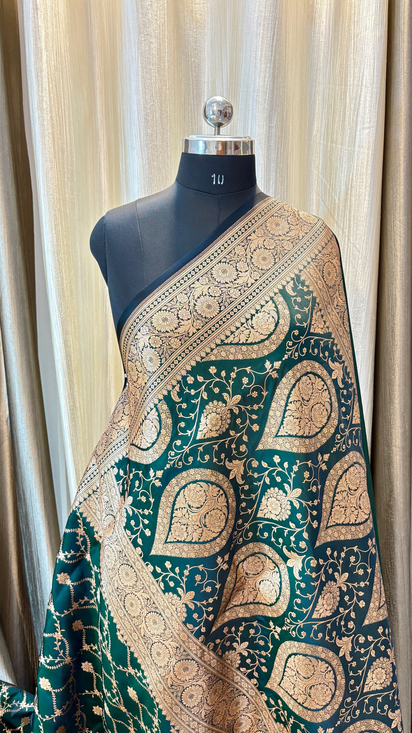 Dark Green Premium Banarasi Satin Katan Silk Saree