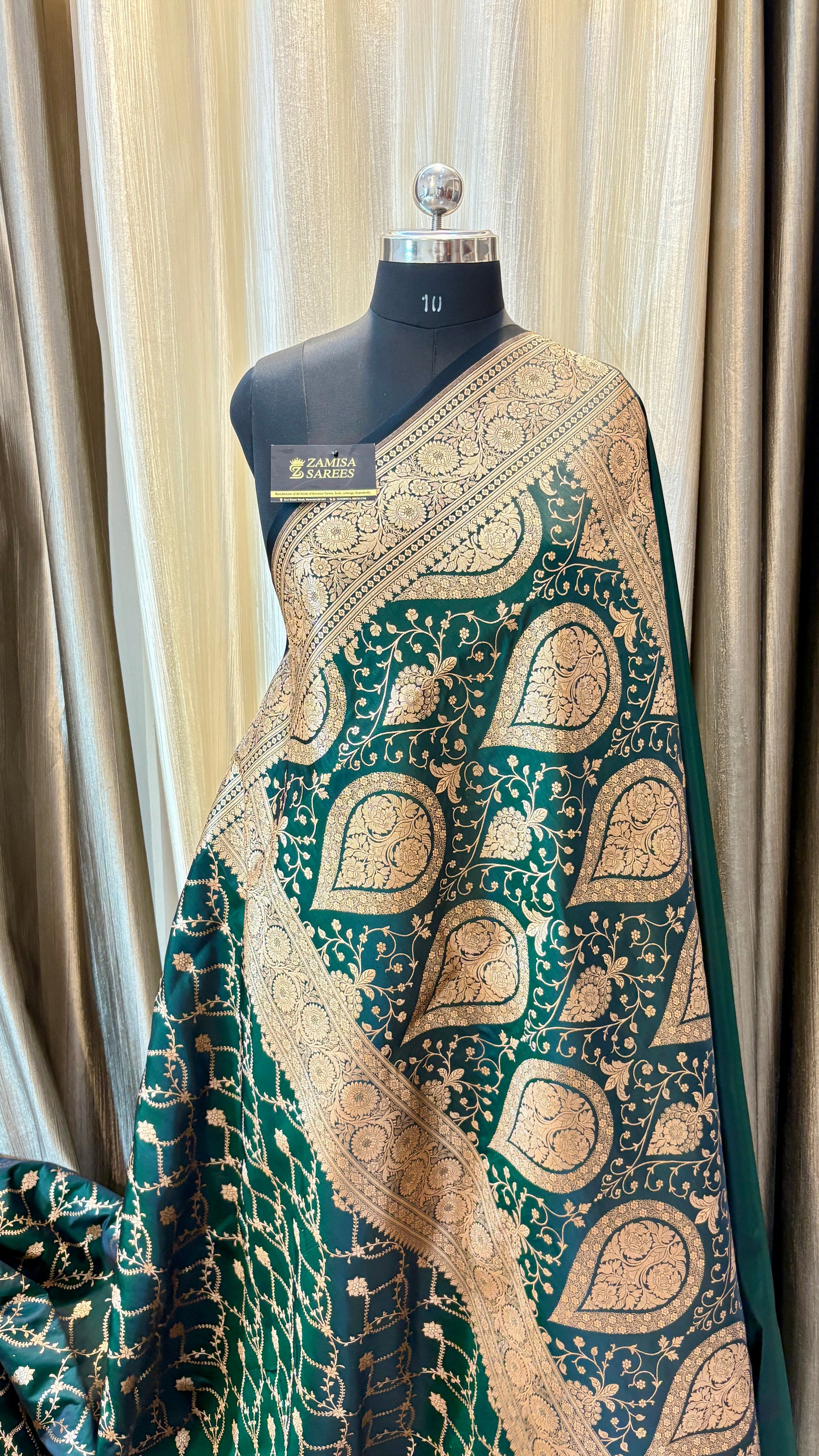 Dark Green Premium Banarasi Satin Katan Silk Saree