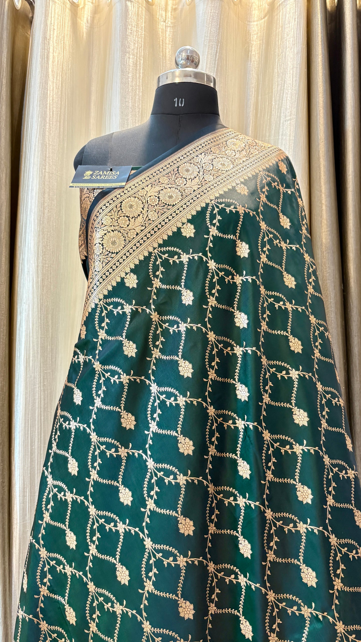 Dark Green Premium Banarasi Satin Katan Silk Saree