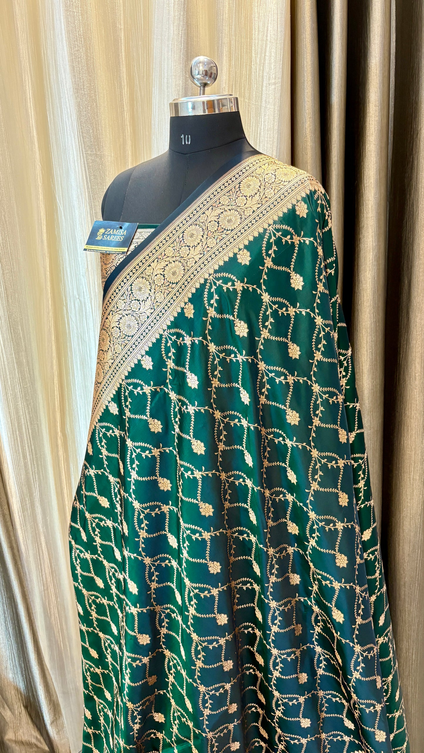 Dark Green Premium Banarasi Satin Katan Silk Saree