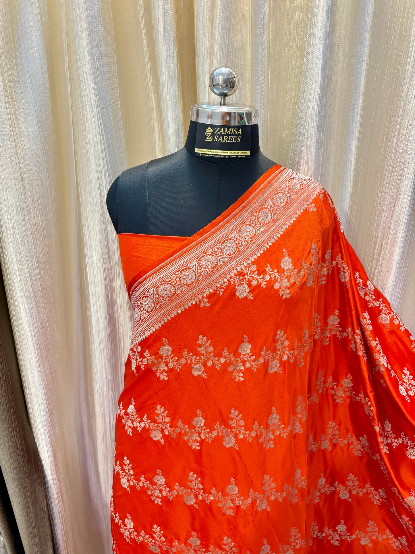 Orange Banarasi Saree in Premium Mashru Katan Silk