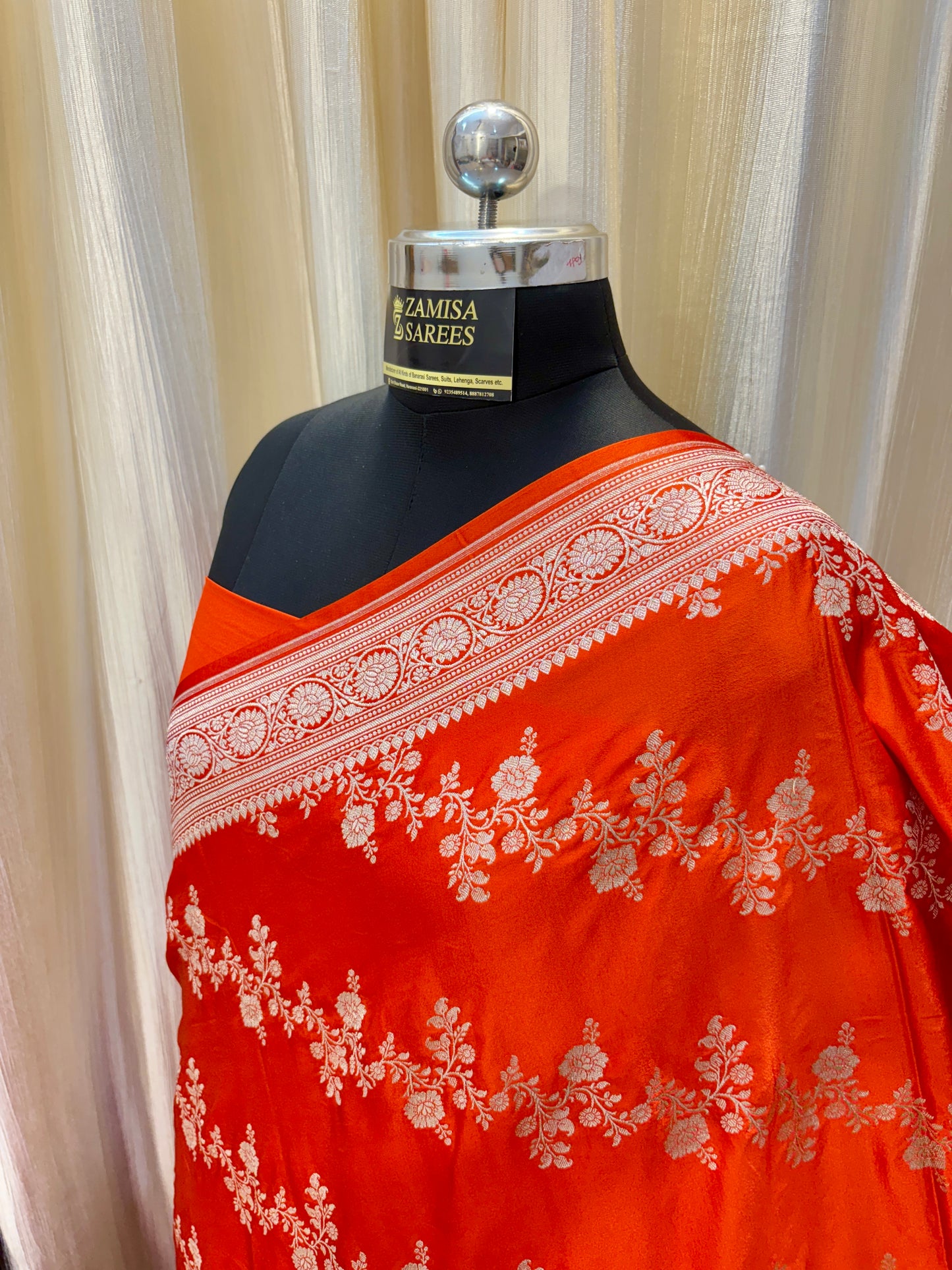 Orange Banarasi Saree in Premium Mashru Katan Silk