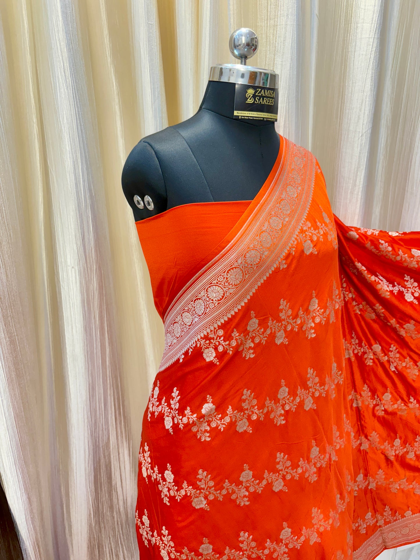 Orange Banarasi Saree in Premium Mashru Katan Silk