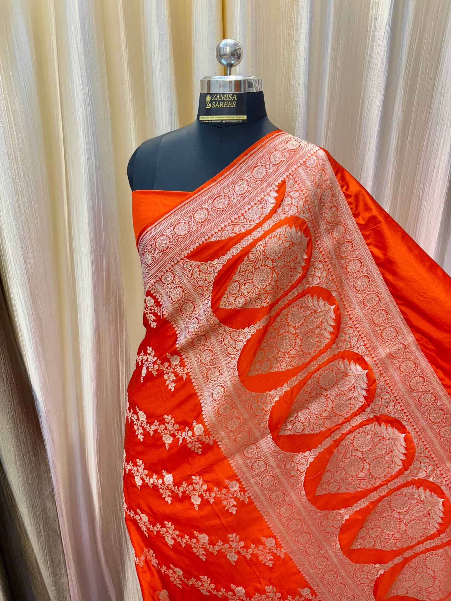 Orange Banarasi Saree in Premium Mashru Katan Silk